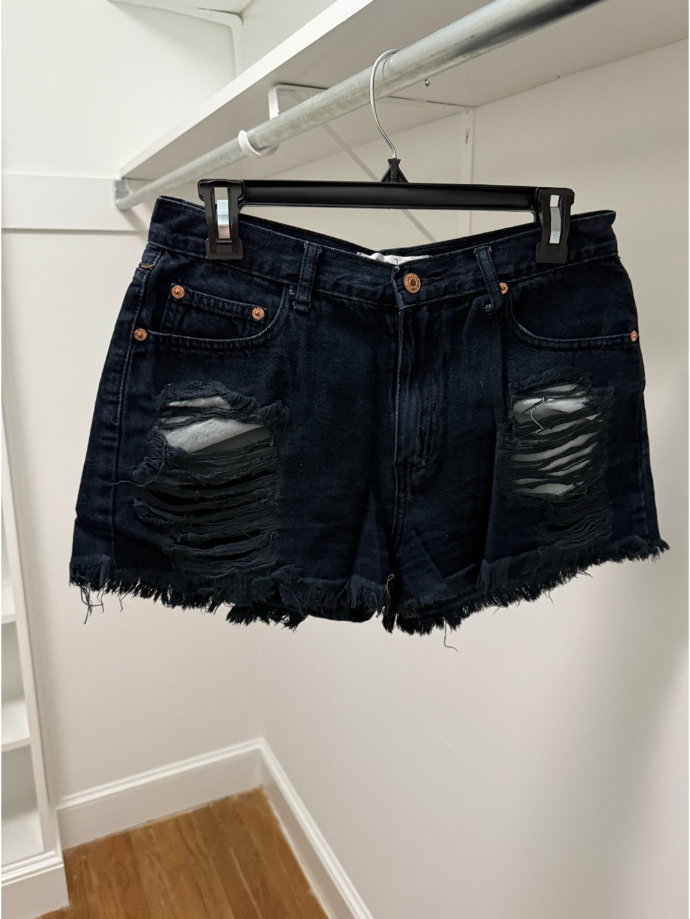 Stella Laguna Beach: High Rise Black Distressed Jean Shorts
